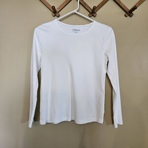 Croft & Barrow White Long Sleeve Classic Tee Petite Small 100% Cotton Basic